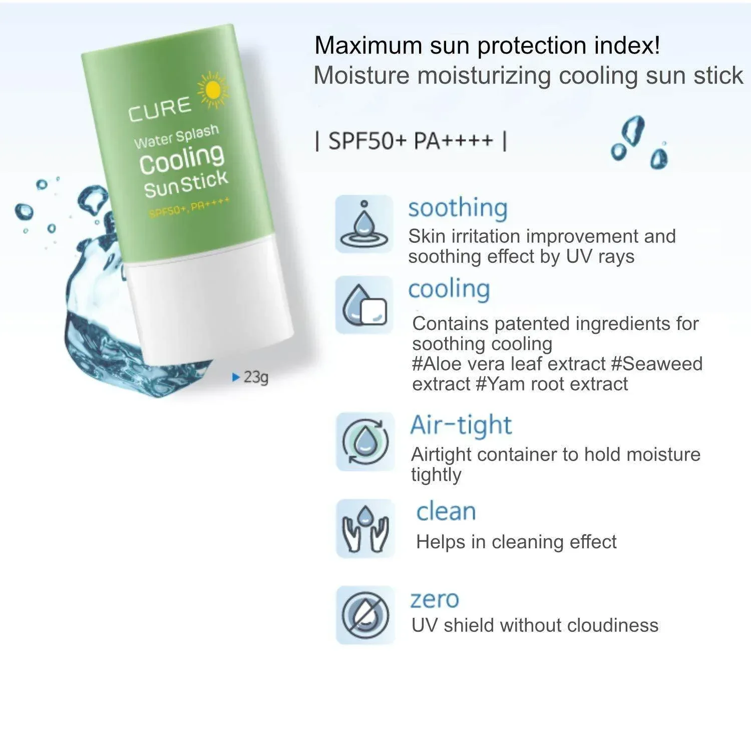 Cure - Water Splash Cooling Sun Stick SPF50+ PR++++ 40ml - Image 2