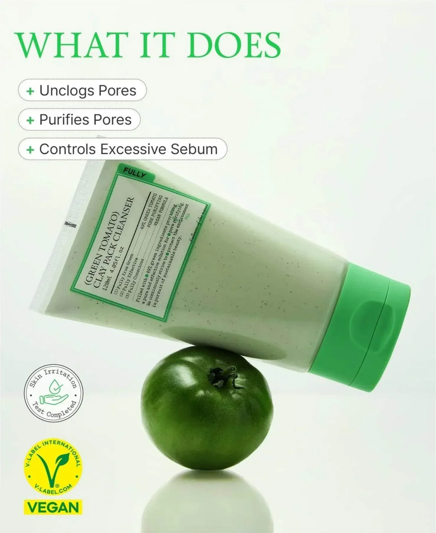 Fully - Green Tomato Clay Pack Cleanser 120ml - Image 3