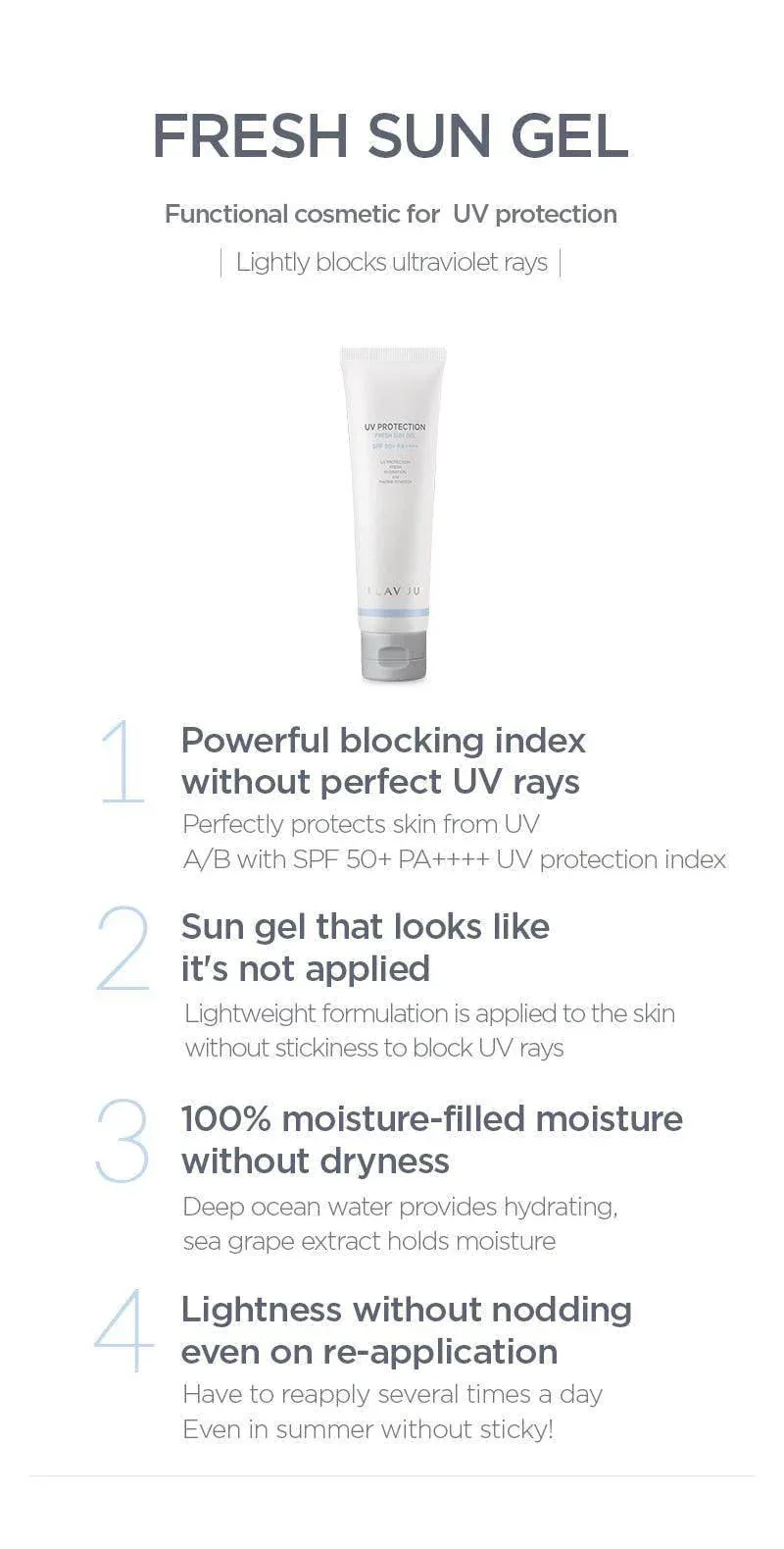 KLAVUU - UV Protection Fresh Sun Gel SPF50+ PA++++ 50ml - Image 3