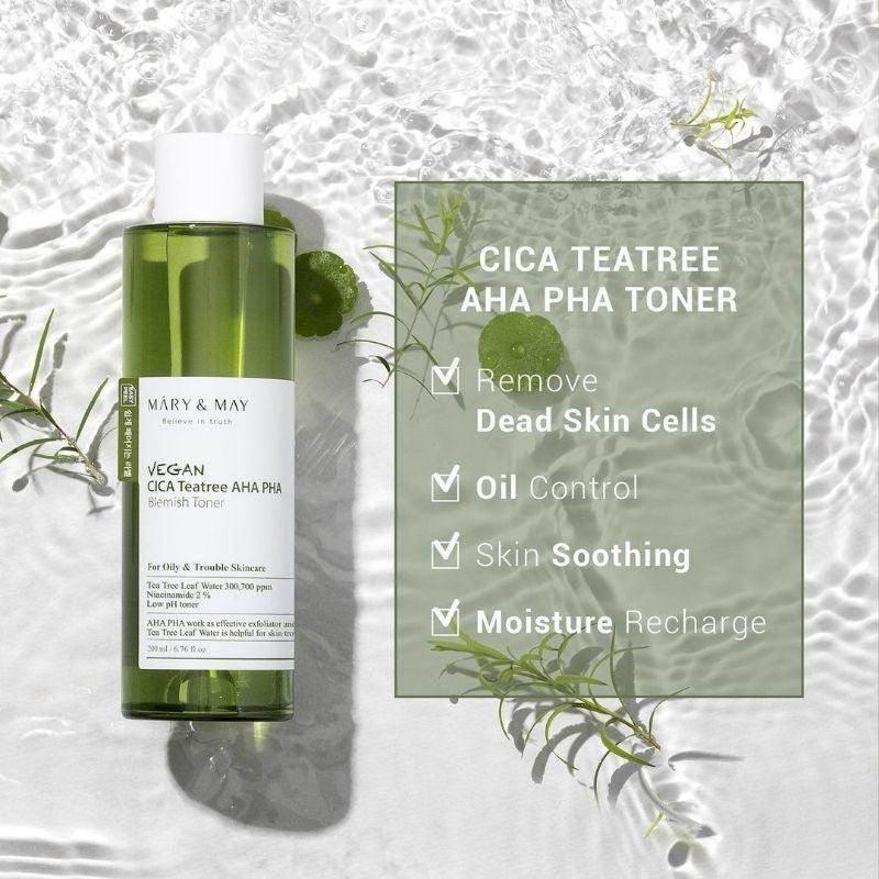 Mary&May Vegan Cica Tea Tree AHA PHA Blemish Toner 200ml (EXP 10.07.26) - Image 3