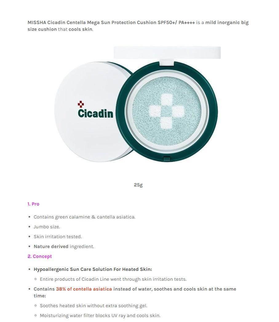 Missha - Cicadin Ato Mega Sun Protection Cushion SPF50 PA++++ 25g - Image 2