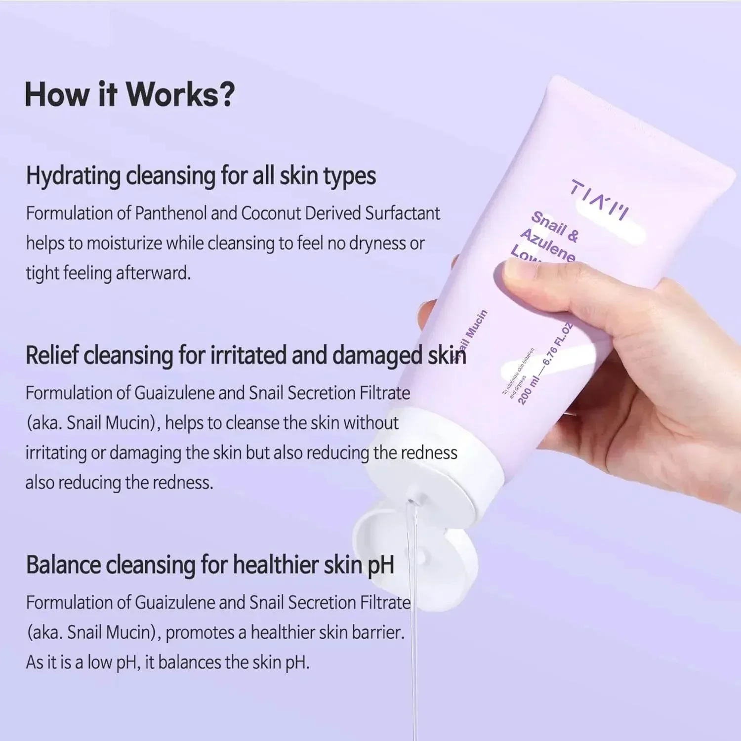 Tiam - Snail & Azulene Low pH Cleanser 200ml - Image 3