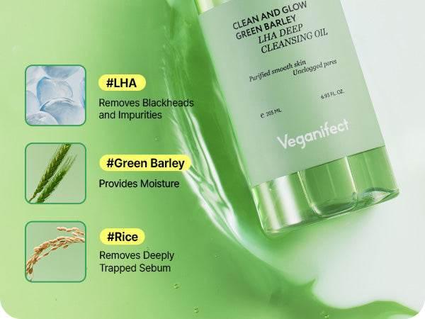 Veganifect- Clean and Glow Green Barley LHA Deep Cleansing Oil 205ml - Image 3